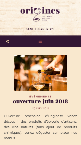 Mobile version of single blog post on website created for local wine bar.