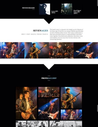Band website homepage for artist Seven Ages