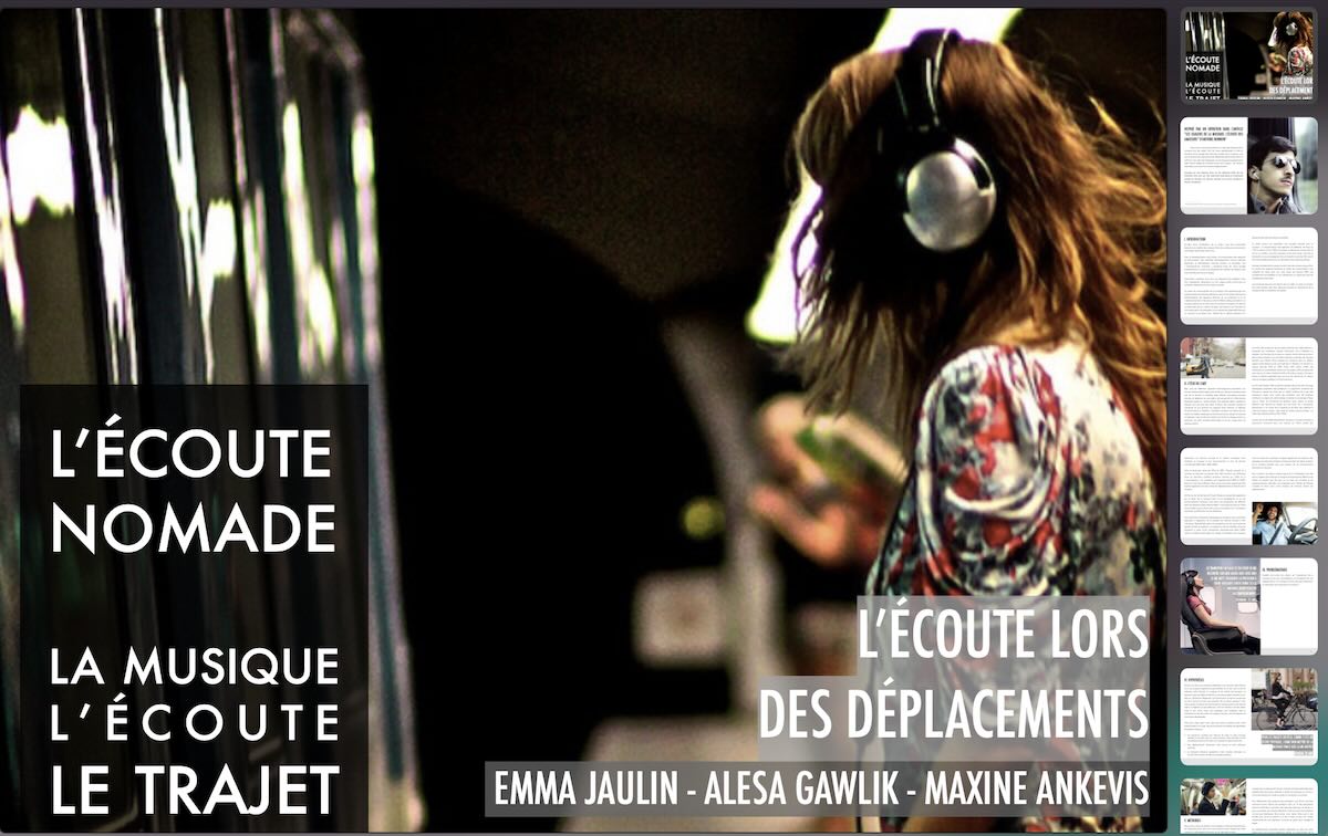 Original research report, twenty-page report on l'écoute nomade, listening on the move