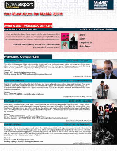 Bureau Export festival guide for music industry professionals, Mama selection 2016