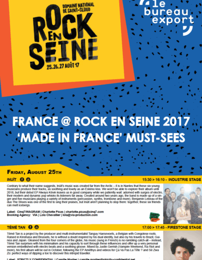 Bureau Export festival guide for music industry professionals, Rock en Seine selection 2017